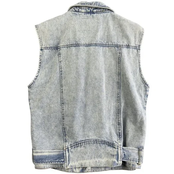 BLANKNYC Denim Moto Vest Grunge Biker 80's Light Wash Belted Medium Diagonal Zip - Picture 2 of 10